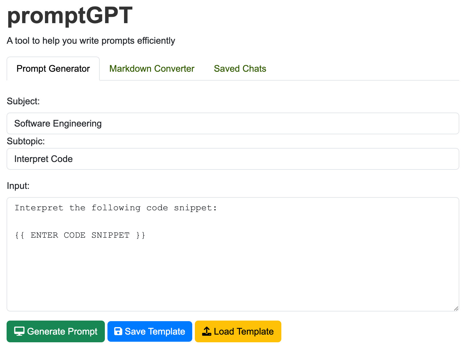 the user interface of promptGPT